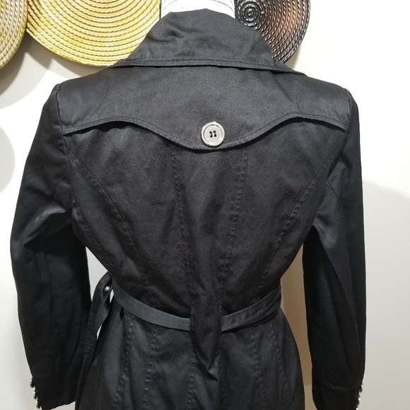 CHARLES KLEIN Trech Coat Military Style Color Black SIZE S, with silver buttons. - Picture 10 of 17